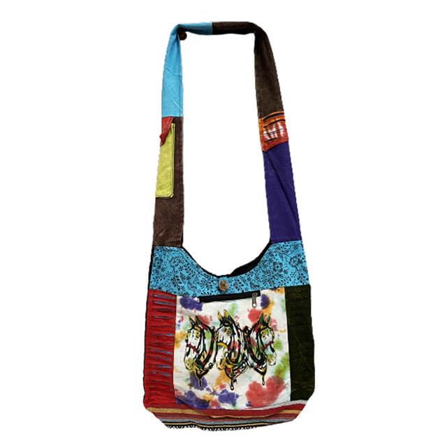 Handmade Razor-Cut Patchwork Hobo Bags With Front Pocket - Three Horses Tie Dye image