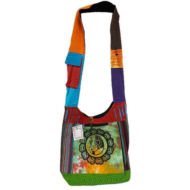 Handmade Razor-Cut Patchwork Hobo Bags With Front Pocket - Tie Dye Peacock image