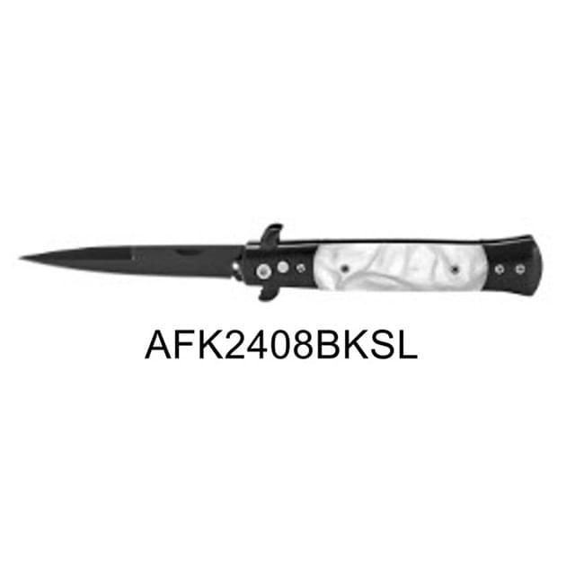 Black Switchblade Knife With White Marble Handle image
