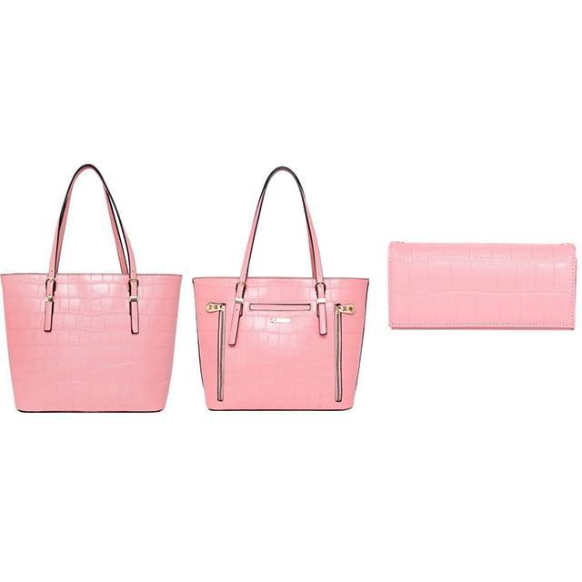 Montana West Plain Faux Leather Satchel And Wallet Set - Pink image