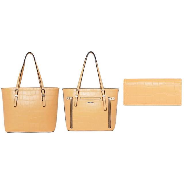 Montana West Plain Faux Leather Satchel And Wallet Set - Khaki image
