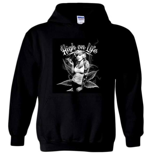 "High On Life" Marijuana Lady Hoodies - Black M/L/XL image