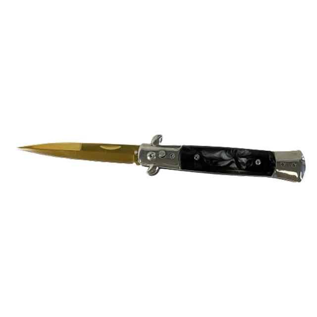 Gold Switchblade Knife With Black Marble Handle image