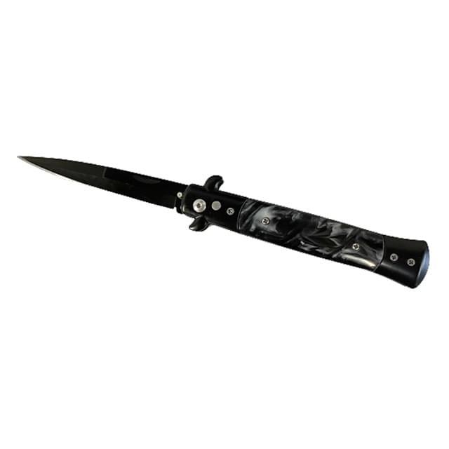 Black Switchblade Knife With Black Marble Handle image