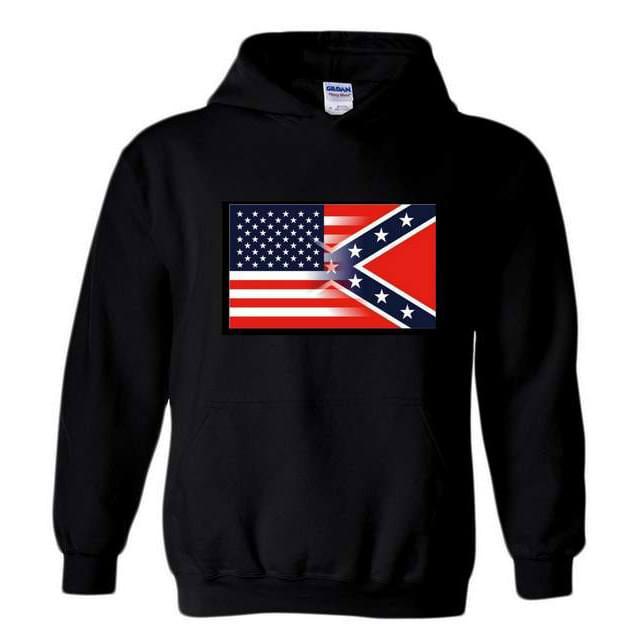 Half USA Flag & Half Rebel Flag Hoodies - Black XXL image