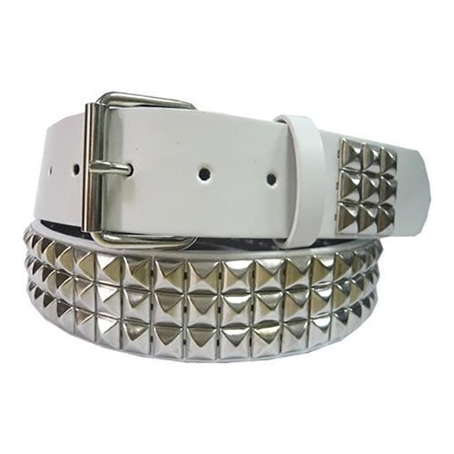 3-Row Silver Pyramid-Studded White Belts image