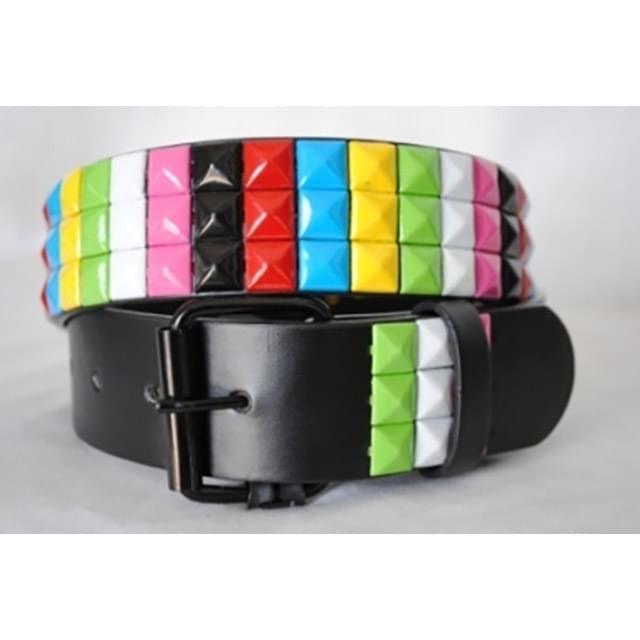 3-Row Rainbow-Colored Pyramid Studded Belts image