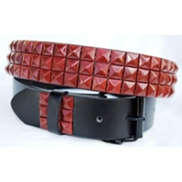 3-Row Red Pyramid Studded Belts image