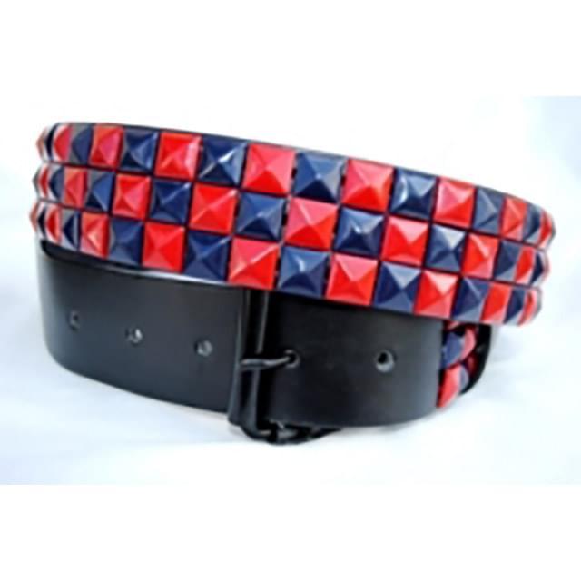 3-Row Red & Dark Blue Pyramid Studded Belts image