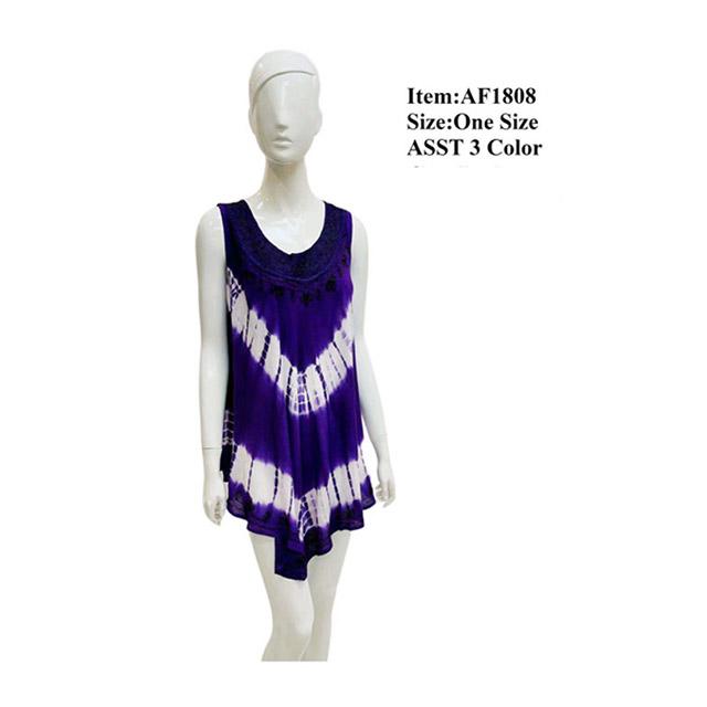 Rayon Tie Dye Embroidered Tops - Assorted image