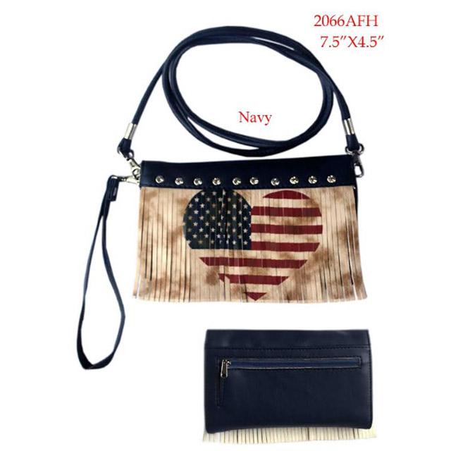 USA Flag Heart Wallet With Studs - Navy image