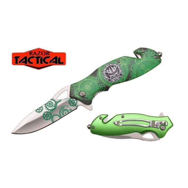 4.5'' Spring-Assisted Knife - Green Skull image