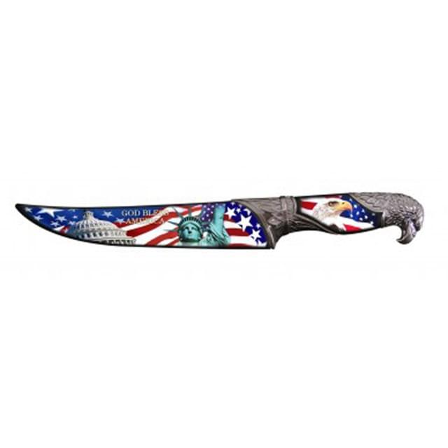 13.5" Statue Of Liberty USA Flag Hunting Knife With Sheath image