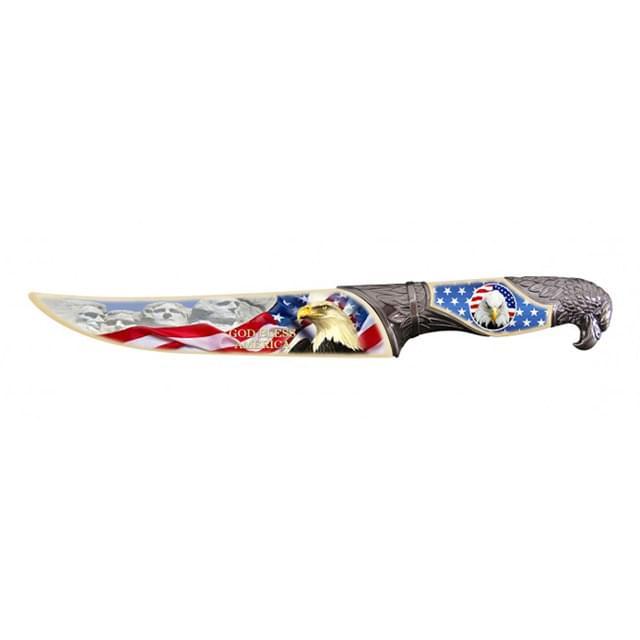 13.5'' USA Flag Eagle "God Bless America" Hunting Knife With Sheath image