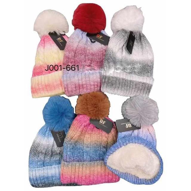 Tie Dye Pom Pom Hats With Fleece Lined Inside image