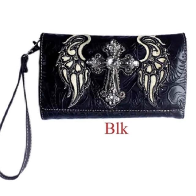 Wholesale Rhinestone Wallet Purse Cross Angel Wings Black image