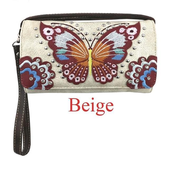 Western Butterfly Wallet With Studs - Beige image