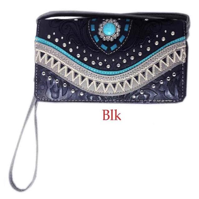Western Pattern Wallet With Concho - Black image