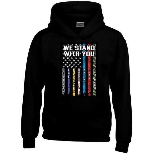 "We Stand With You" Colorful USA Flag Hoodies - Black XXL image
