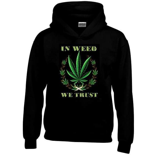 "In Weed We Trust" Marijuana Leaf Hoodies - Black M/L/XL image