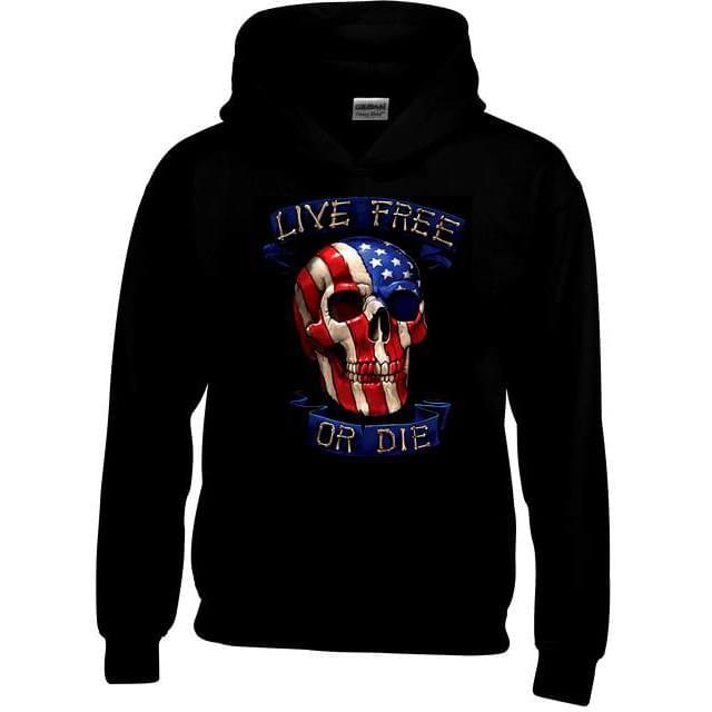 "Live Free Or Die" USA Flag Skull Hoodies - Black XXL image