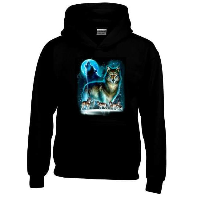 Wolf & Moon Winter Theme Hoodies - Black M/L/XL image