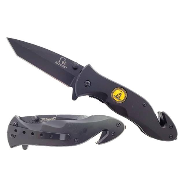 3.5" Black Spring-Assisted Knife With Gadsden Medallion image