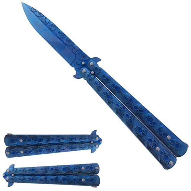 Skull Handle Practice Butterfly Knife - Blue image