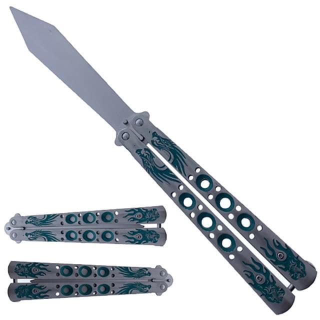 9" Practice Butterfly Knife - Green Dragon image
