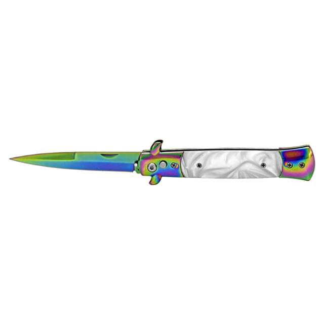 5" Spring Assisted Switchblade Knife - Titanium Rainbow & Silver image