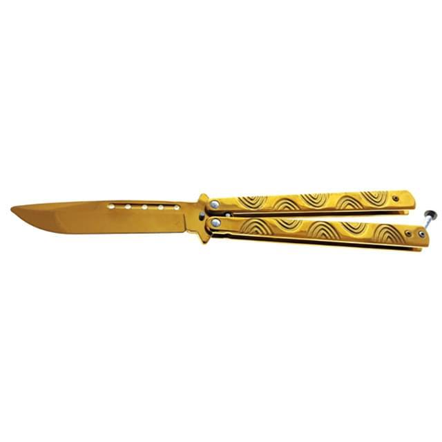 5.25" Stainless Steel Butterfly Folding Pocket Knife - Gold image