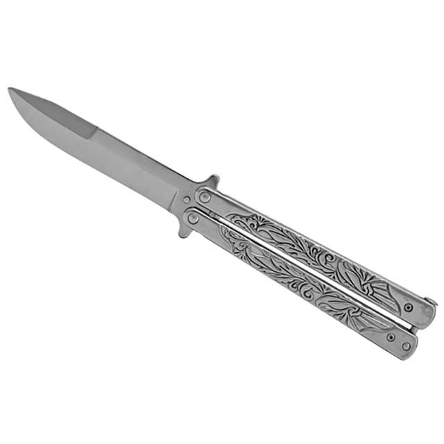 5.25" Stainless Steel Butterfly Pocket Knife - Silver image