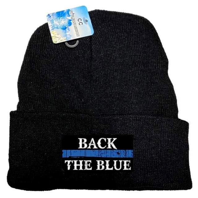 "Back The Blue" Black Color Winter Beanies image