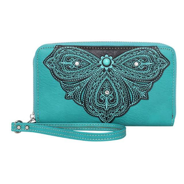 Montana West Rhinestone Embroidered Flower Wallet - Turquoise image