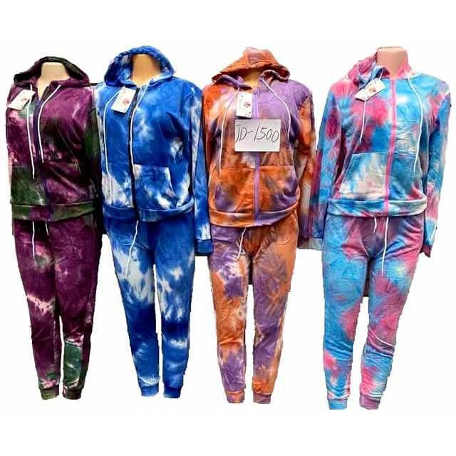 Tie Dye Workout Sets With Zip-Up Hoodie & Joggers - Assorted image