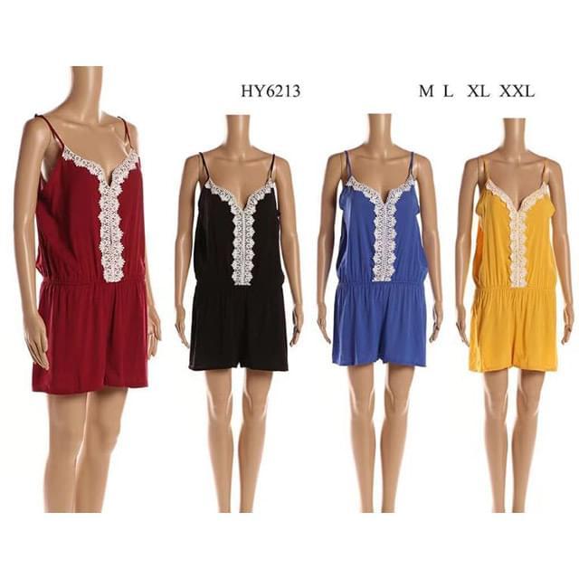 Solid Color Spaghetti Strap Lace Trim Dresses - Assorted image