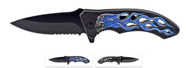 Spring-Assisted Folding Knife - Skull With Blue Flame image