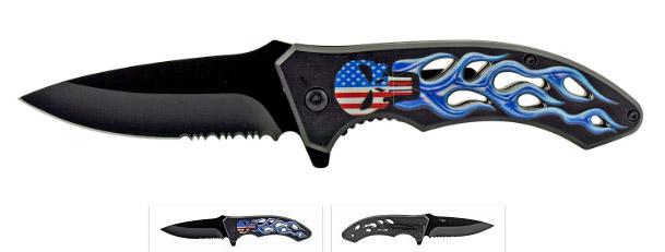 Spring-Assisted Folding Knife - USA Flag Punisher Skull image