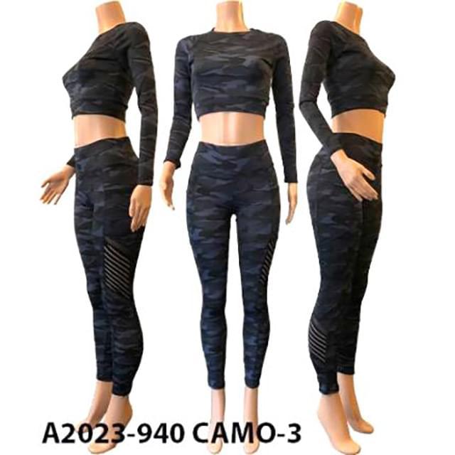 Blue Camo Crop Top & Legging Sets image