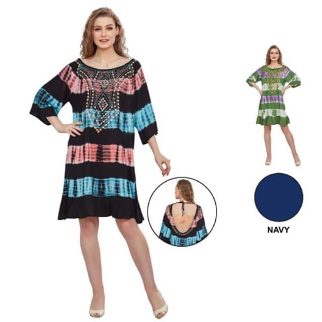 Section Tie Dye Open Back Medium Sleeve Dresses - Assorted image