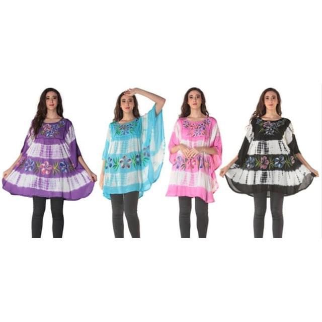 Rayon Tie Dye Floral Painted Poncho Tops - Assorted image