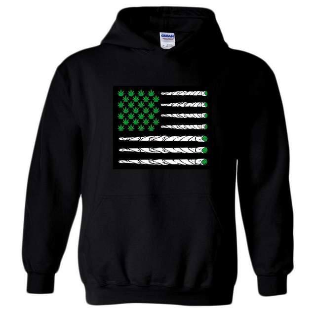 Marijuana-Themed USA Flag Hoodies - Black M/L/XL image
