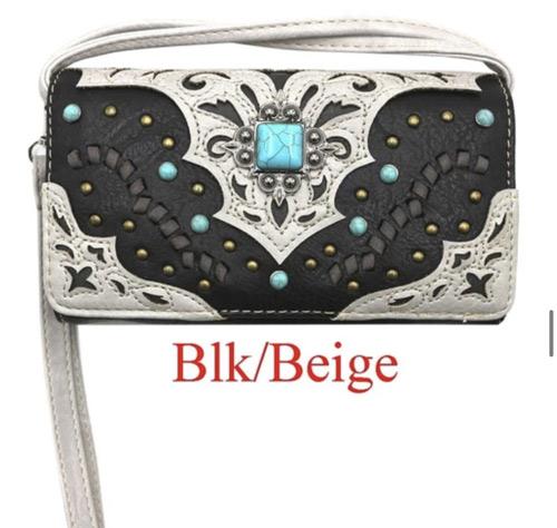 Turquoise Concho Fashion Wallet - Black & Beige image