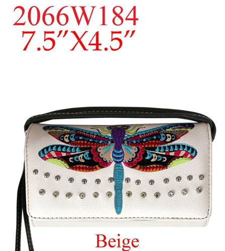 Colorful Dragonfly Wallet With Studs - Beige image