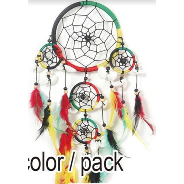 Rasta Color Dream Catchers With Feathers - 5 Inch Diameter image