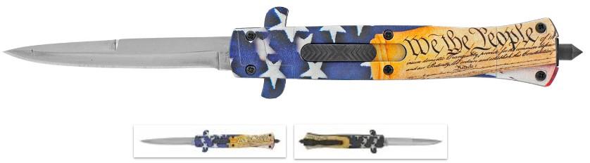9.25" Stiletto OTF Tactical Folding Pocket Knife - We The People American Flag image