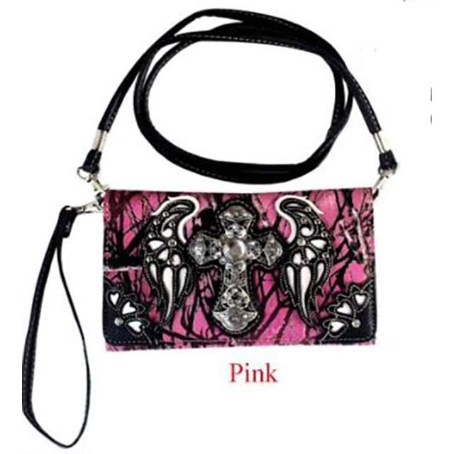 Rhinestone Cross Angel Wings Wallet - Pink Tree Camo image