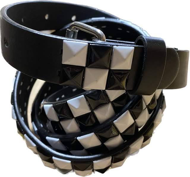 Metallic Black & White Studded 2-Row Skinny Belts image