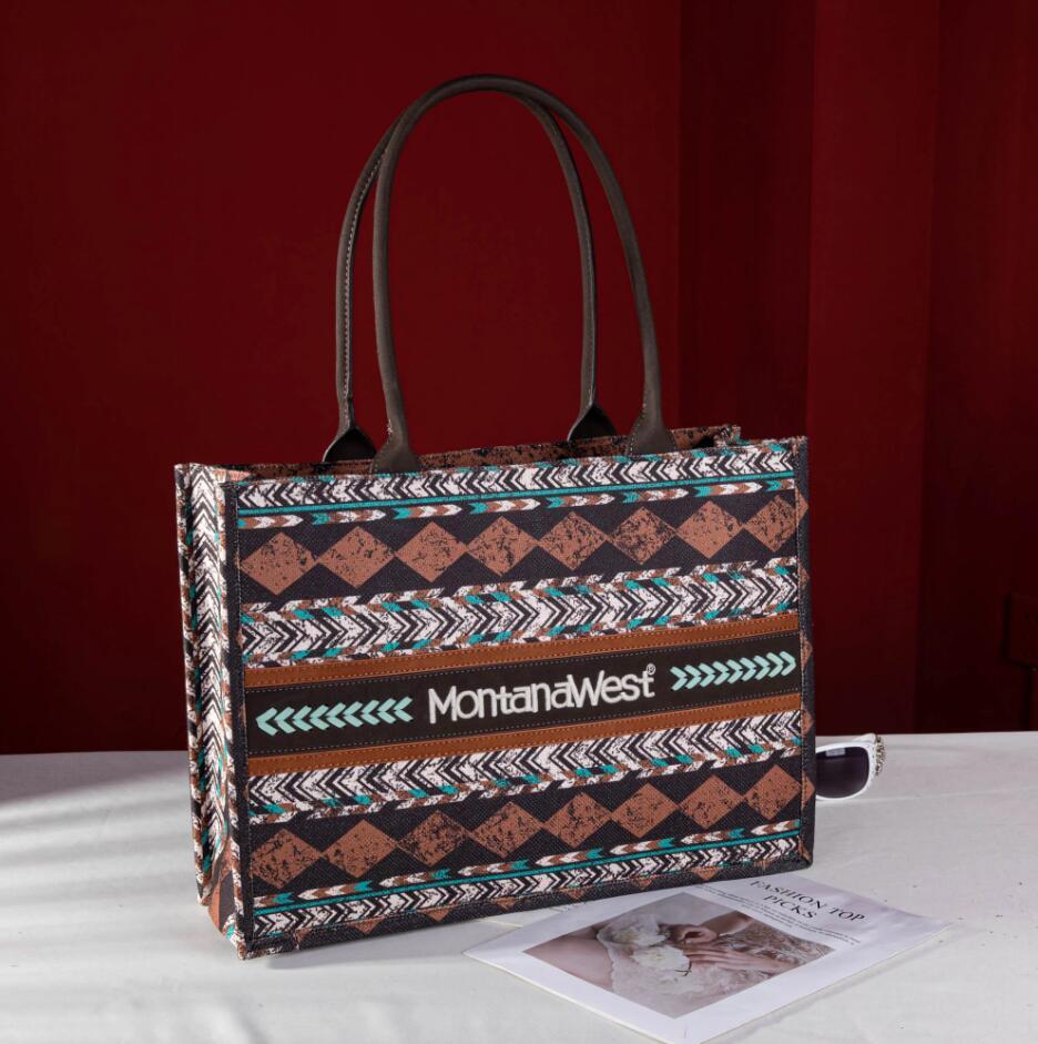 Montana West Boho Print Concealed Carry Wide Tote - Coffee image