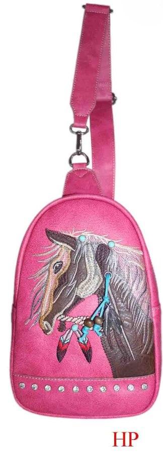 Rhinestone Horse Embroidery Crossbody - Hot Pink image